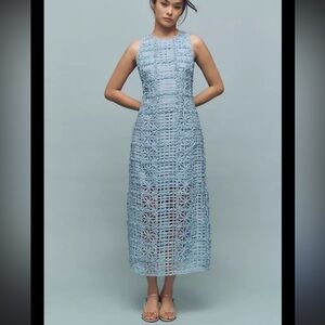 Endless Rose Sky Blue Crochet Midi Dress